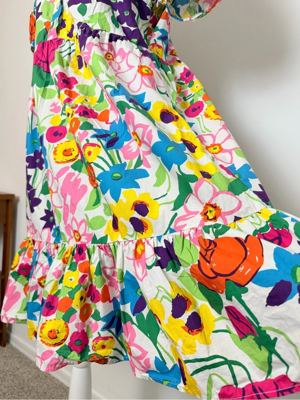 J. Crew Colorful Floral Puff-Sleeve Midi Dress Size 14
